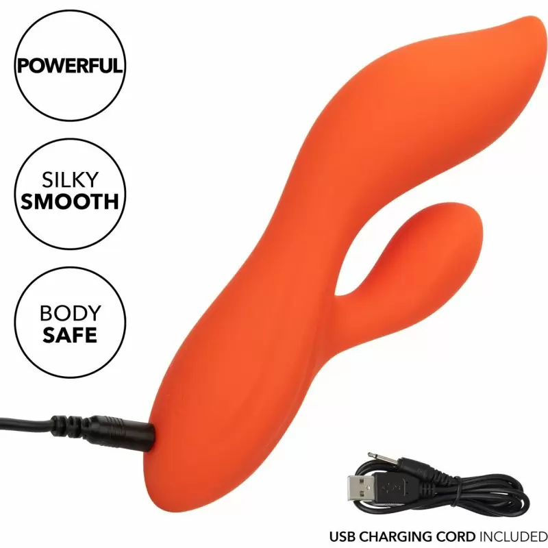 Изогнутый вибратор-кролик Stella Liquid Silicone Dual Teaser, 15,2 см, 12 режимов, оранжевый