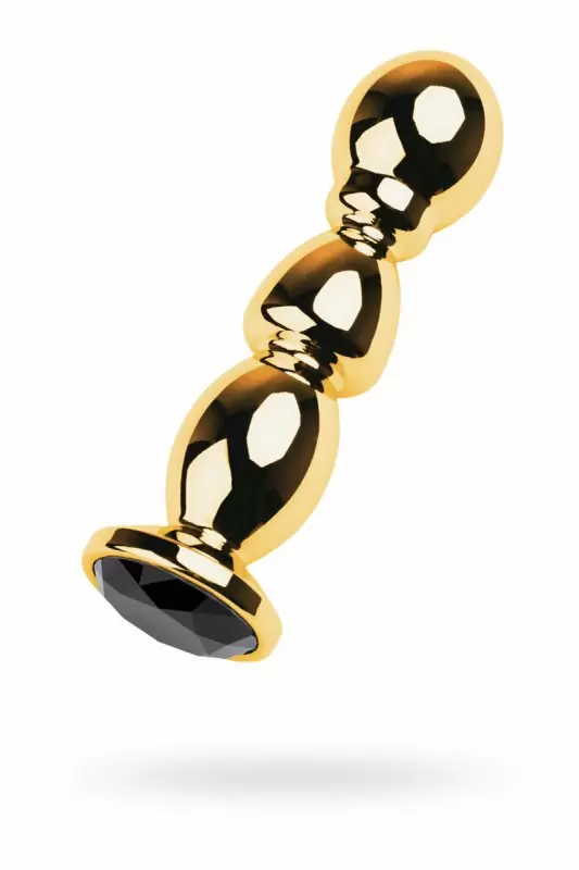 Большая металлическая анальная пробка TOYFA с кристаллом цвета турмалина - золотистый с черным