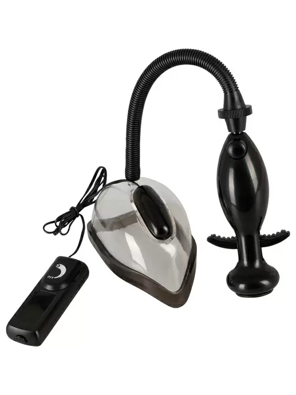 Вакуумная помпа для половых губ Vibrating Vagina Sucker, 14,2 см, с вибрацией, с проводным пультом, черный