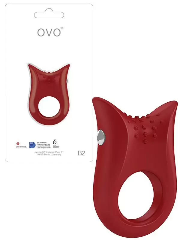 Красное, текстурированное эрекционное виброкольцо Ovo B2 диаметром 5,1 см