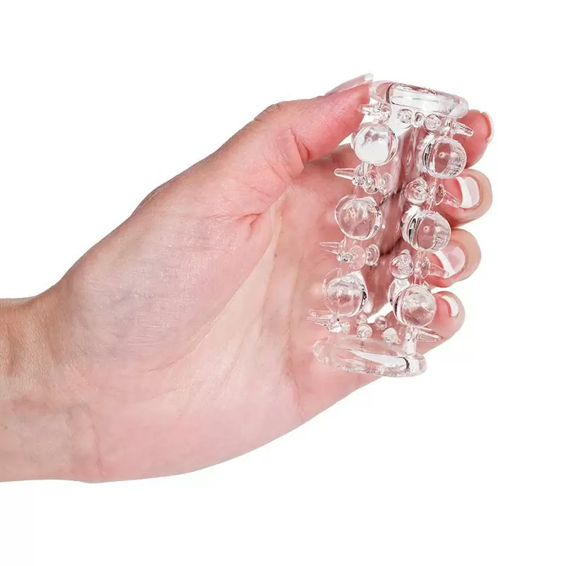 Открытая насадка на пенис Penis Silicone Sleeve с бусинками и щетинками – прозрачный