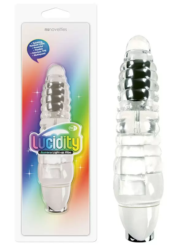 Светящийся вибромассажер Lucidity Aurora – прозрачный