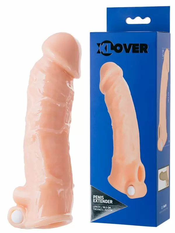 Удлиняющая вибронасадка на пенис TOYFA XLover с петлей на мошонку – телесный