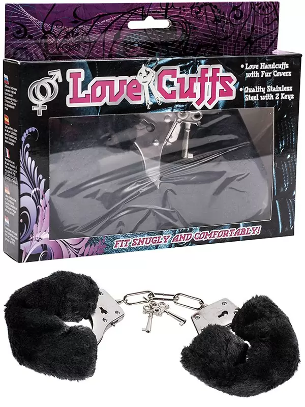 Металлические наручники Metal HandCuff с мехом – черные