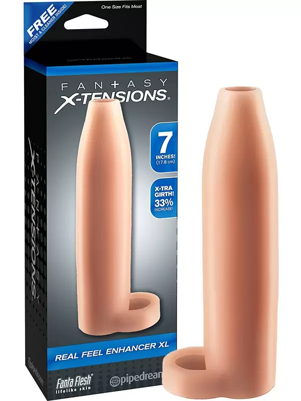 Насадка увеличитель Real Feel Enhancer XL с кольцом на мошонку – телесная	