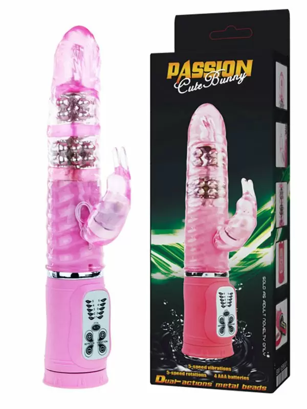 Мультискоростной хай-тек вибромассажер-ротатор со стимуляцией клитора Passion Cute Bunny – розовый 