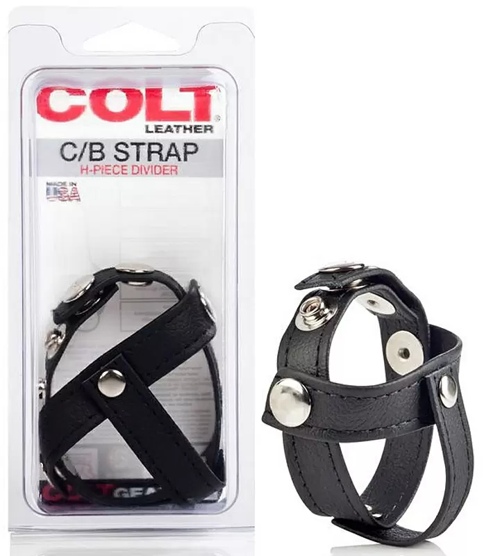 Кожаная утяжка на пенис с разделителем мошонки Colt C/B Strap H-Piece Divider – черный