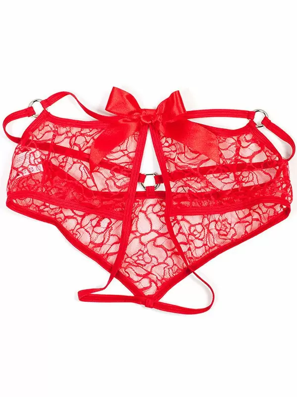 Кружевные трусики панти Anais Quinn с вырезом – красный, M