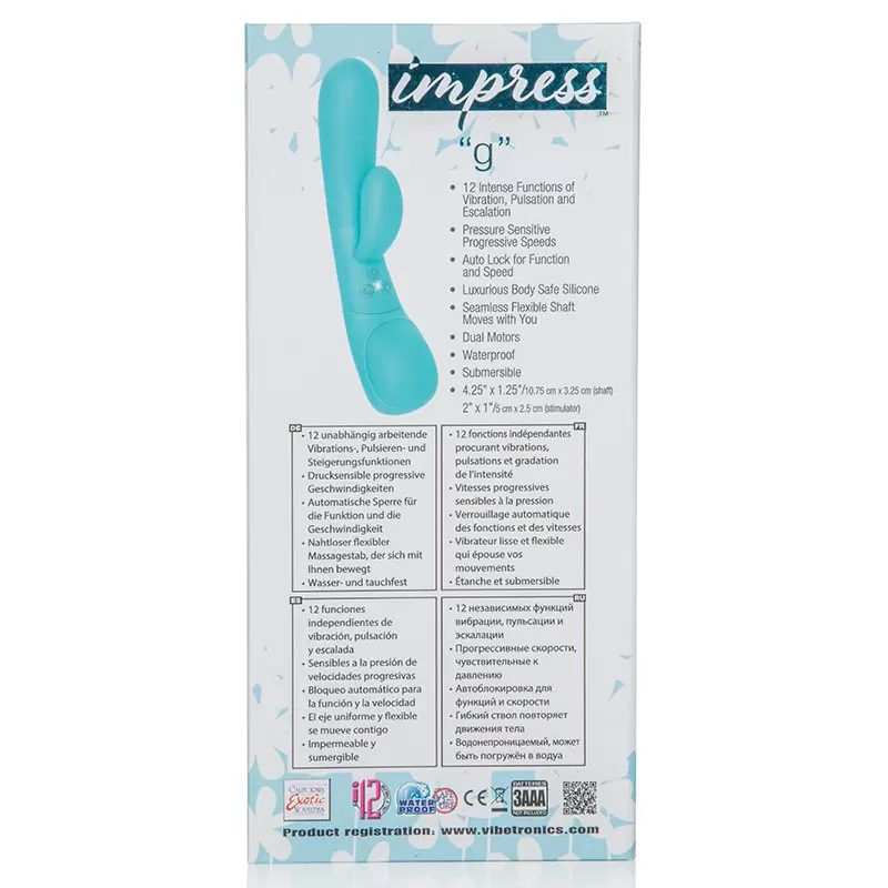 Вибромассажер Impress “g” со стимуляцией клитора – голубой