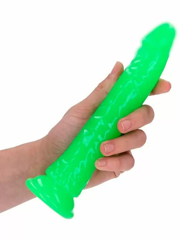Реалистичный фаллоимитатор Slim Realistic Dildo With Suction Cup, люминисцентный, 22 см, зелёный