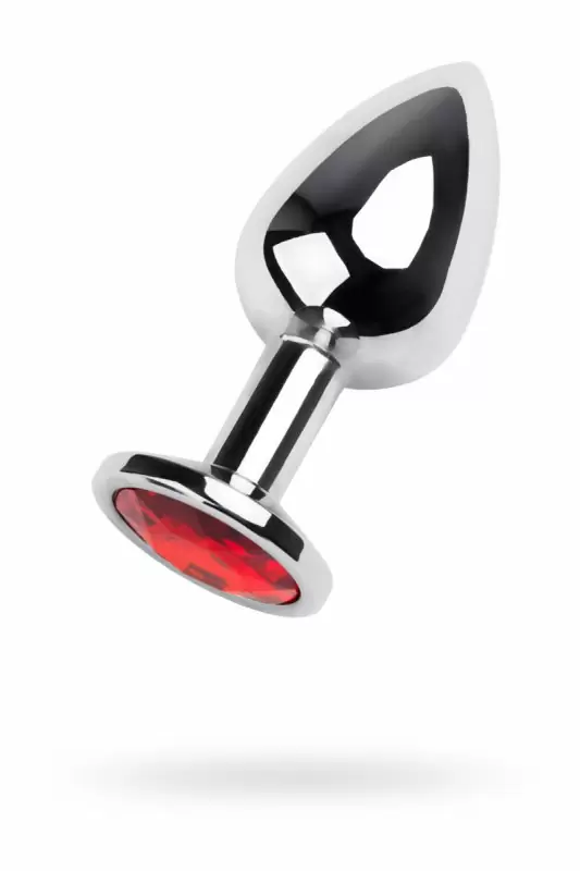 Металлическая анальная пробка TOYFA с рубиновым кристаллом — серебристо-красная