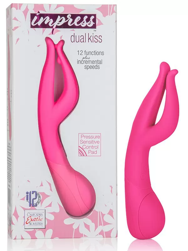 Вибромассажер Impress Dual Kiss со стимуляцией клитора – розовый