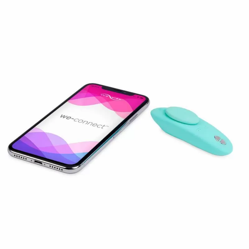 Клиторальный вибратор We-Vibe Moxie Aqua c креплением на трусики и пультом ДУ: 10 режимов вибрации, силикон