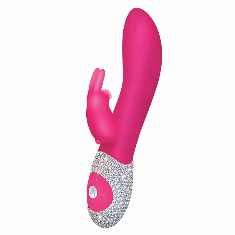 Великолепный вибромассажёр с кристаллами The Rabbit Company The Classic Rabbit Crystalized – малиновый