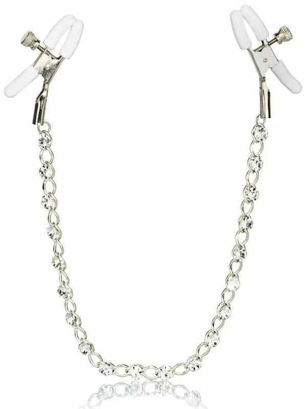 Зажимы на соски с цепочкой Crystal Chain Nipple Clamps – золотистый с белым