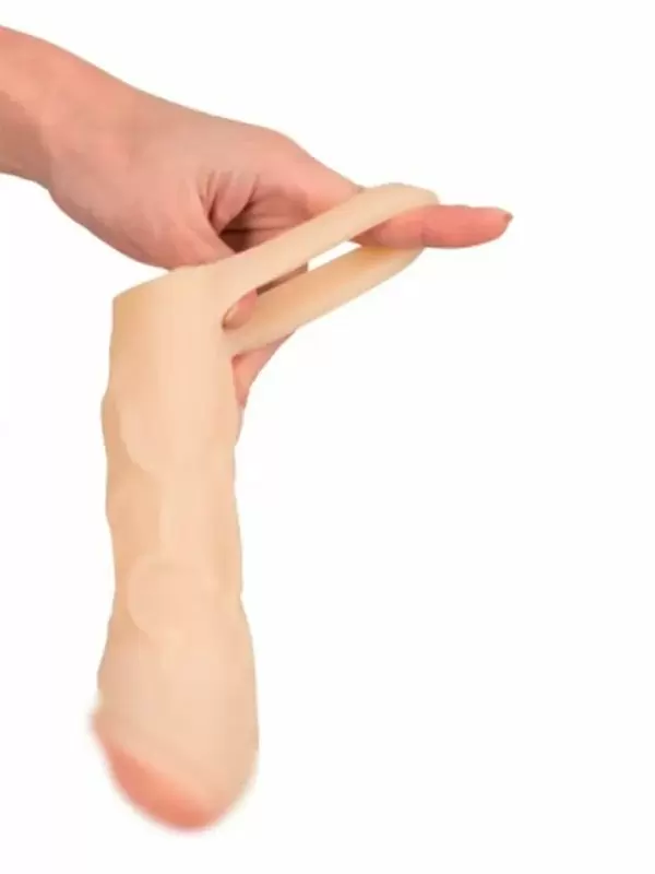 Реалистичная закрытая насадка на пенис T&ampB Extension, 17 см, с подхватом мошонки, ТПЕ, телесный