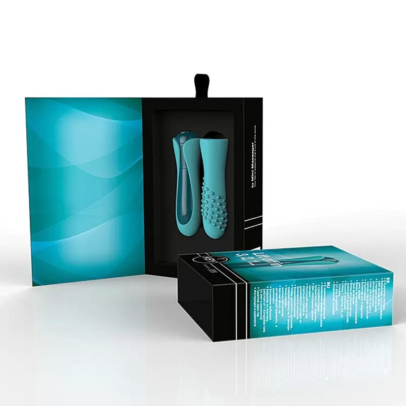 Дизайнерский мини массажер с двумя насадками Io - Blue
