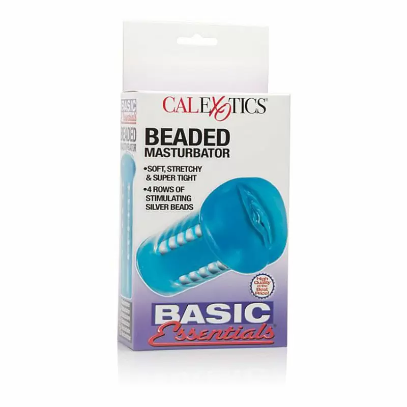 Мастурбатор вагина Basic Essentials Beaded Masturbator со стимулирующими бусинками – синий