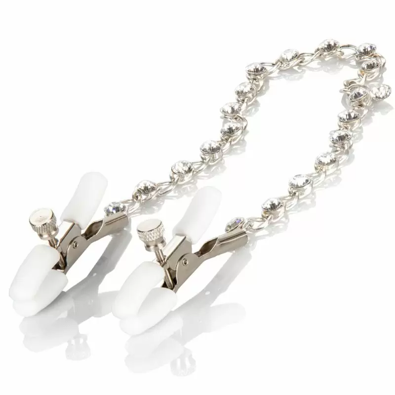 Зажимы на соски с цепочкой Crystal Chain Nipple Clamps – золотистый с белым