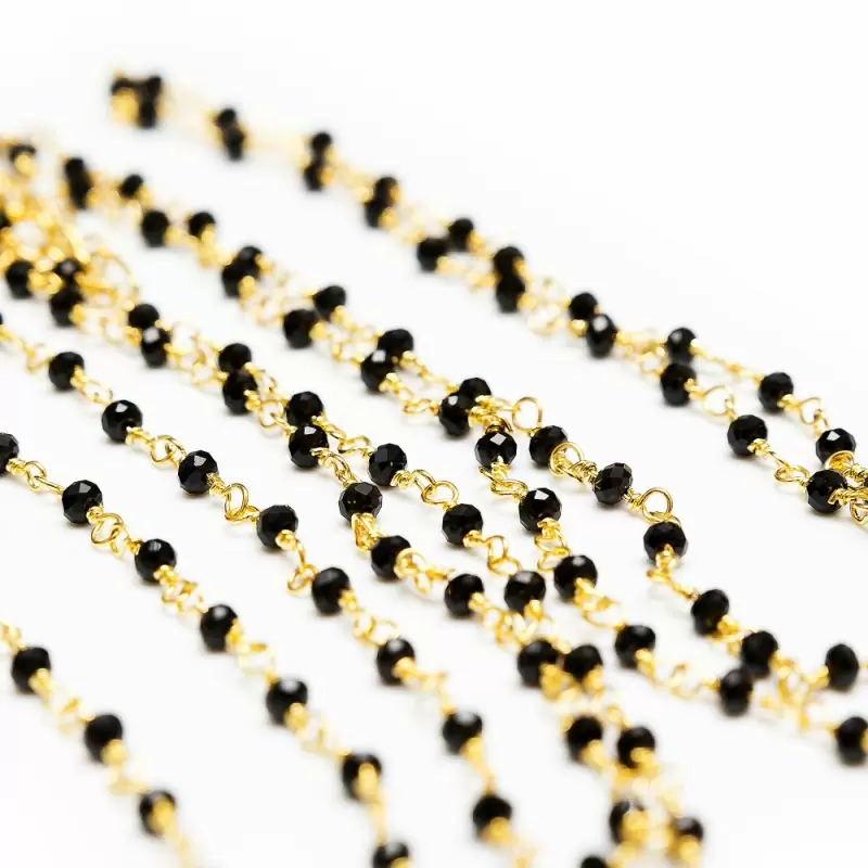 Золотистое колье на тело ручной работы с черным агатом Dolce Piccante Enigma - S