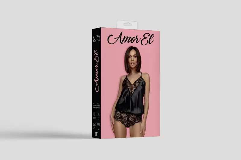 Черное атласное боди с кружевом Badalona Amor El (L/XL)