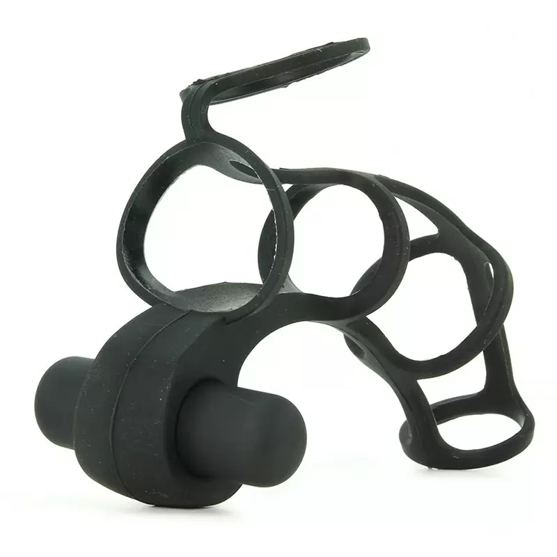 Насадка стимулирующая Beginner's Silicone Power Cage с кольцом на мошонку и вибрацией – черная