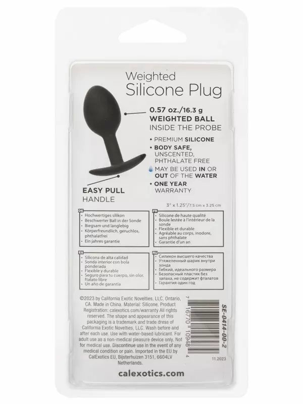 Утяжеленная анальная пробка California Exotic Novelties Weighted Silicone Plug, 7,5 см, силикон