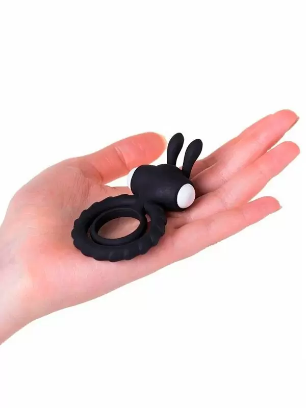 Необычное эрекционное кольцо JOS Bad Bunny, с вибропулей, силикон, 9 см, черное
