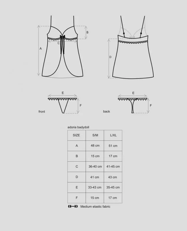 Черный полупрозрачный беби долл с атласным бантом и стринги Adoria (Obsessive) – S/M