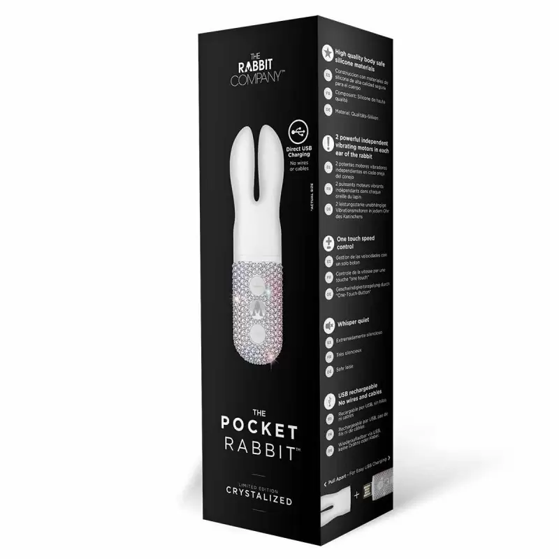Карманный вибромассажёр-кролик с ушками и кристаллами The Rabbit Company The Pocket Rabbit Crystalized – белоснежный