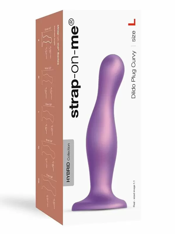 Рельефный фаллоимитатор Strap-On-Me Dildo Plug изогнутый, 16,5 см, фиолетовый металлик