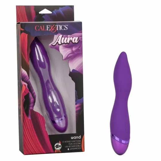 Изогнутый вибратор AURA WAND, 12 режимов, 21,5 см, силикон, фиолетовый