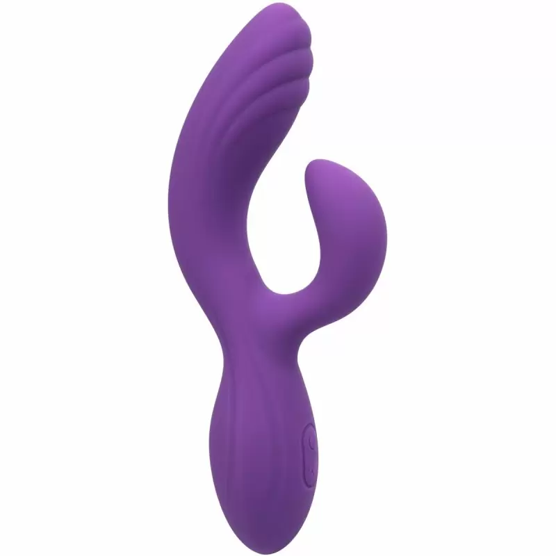 Рельефный вибратор-кролик STELLA LIQUID SLCNE DUAL CURVY, 19 см, силикон, фиолетовый