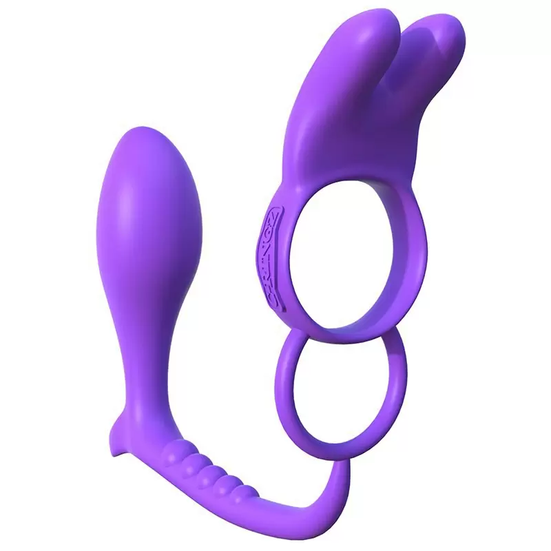 Эрекционное вибро-кольцо Ass-Gasm Vibrating Rabbit с анальным стимулятором – фиолетовый