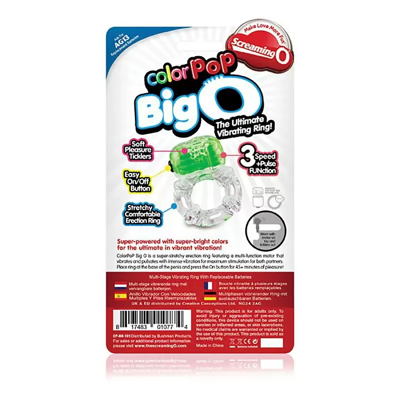 Прозрачное эрекционное кольцо ColorPop Big O с цветным виброэлементом