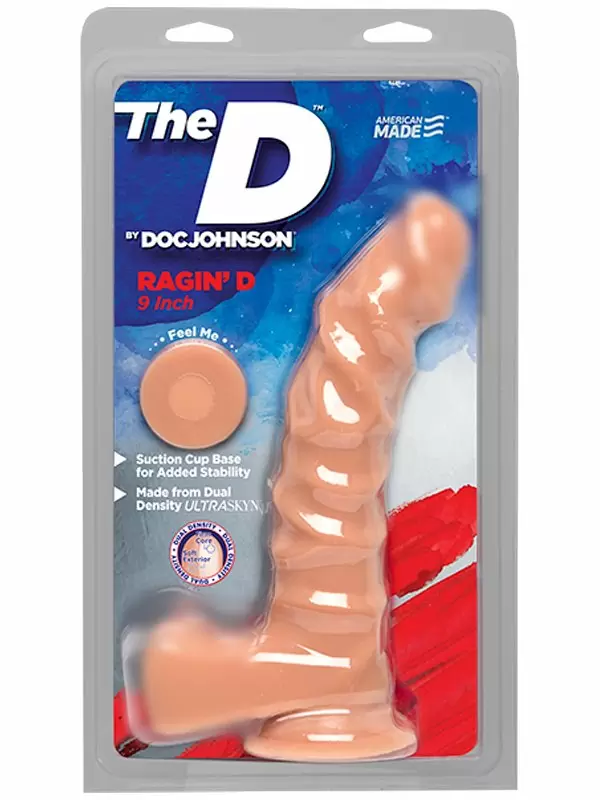 Реалистичный фаллоимитатор Doc Johnson The D™ - Ragin' D 9, с мошонкой, 20 см, диаметр 5 см, телесный
