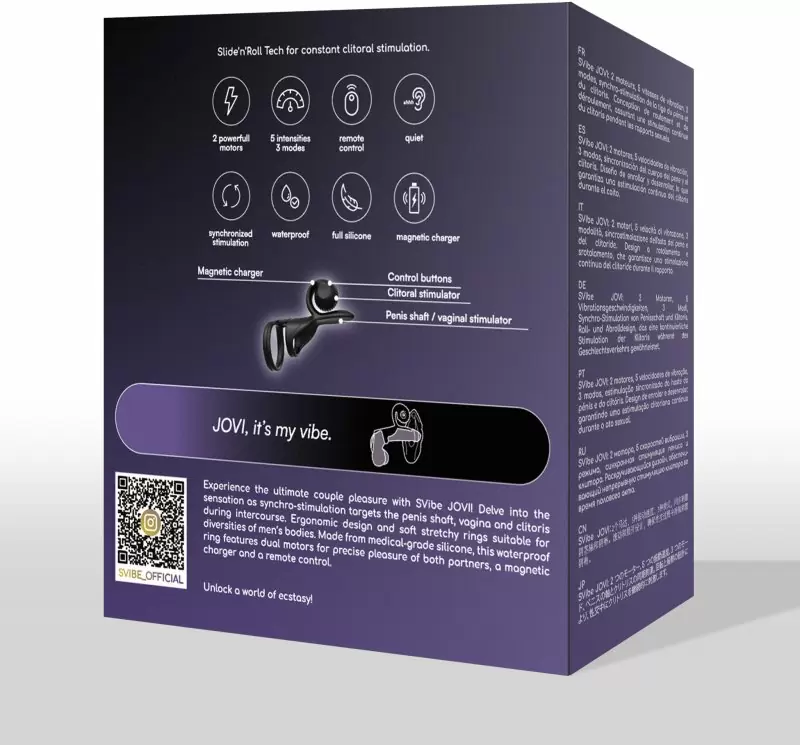 Инновационное эрекционное кольцо SVibe JOVI, 8 режимов работы, пульт ДУ, двойная стимуляция