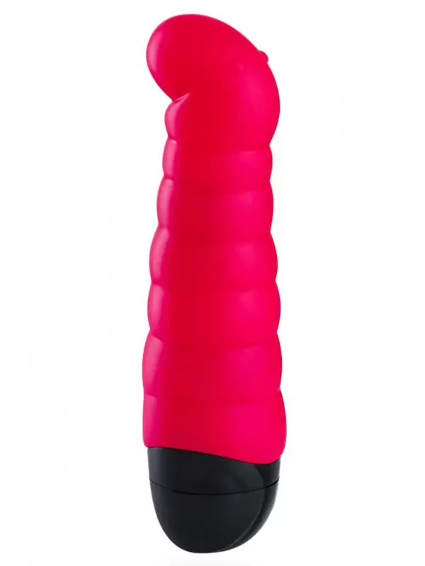 Ребристый вибратор Fun Factory Little Paul, с изогнутой головкой, 14 см, красный