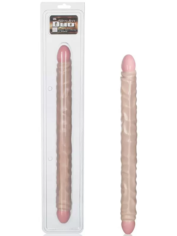 Двухголовый фаллоимитатор Veined Super Slim Dong – телесный