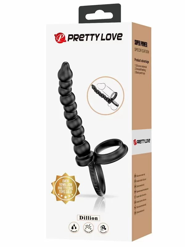 Эрекционное кольцо Baile Dillion с анальными бусами, с подхватом мошонки, 13 см