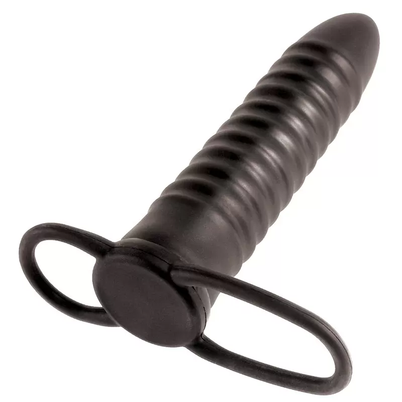 Насадка Ribbed Double Trouble на пенис для двойного проникновения – черная