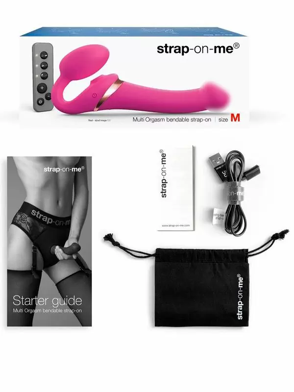 Анатомический страпон Strap-On-Me Multi Orgasm с 3 моторами, безремневой, размер XL, фуксия