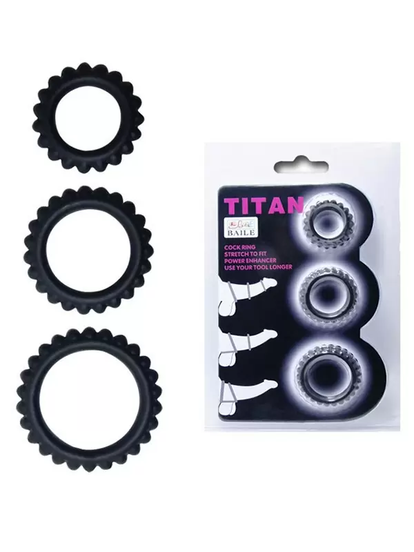 Набор из 3-х ребристых эрекционных колец Titan – черный