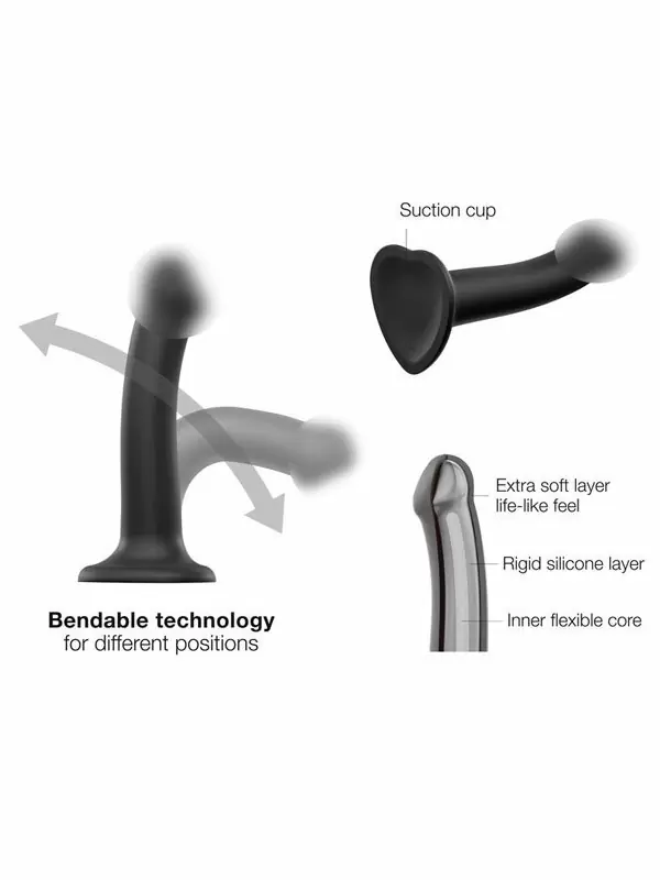 Реалистичный фаллоимитатор Strap-On-Me Dildo Dual Density Semi-Realistic, гнущийся, 17 см, черный