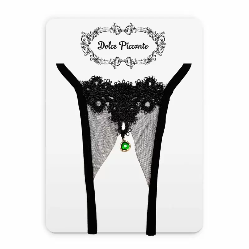 Черные кружевные трусики ручной работы Dolce Piccante Delicati pizzi  с доступом - S