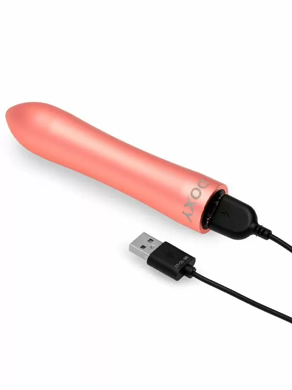 Футуристичная вибропуля Doxy Bullet серебряная, 7 режимов, 12 см, алюминий, розовый