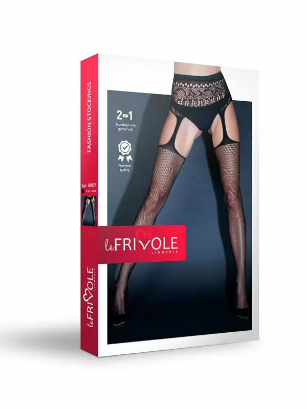 Чулки в сетку с высоким кружевным поясом (Sense)