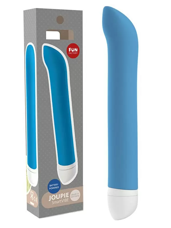 Элегантный вибратор Fun Factory Joupie, с загнутым кончиком, 18,2 см, голубой
