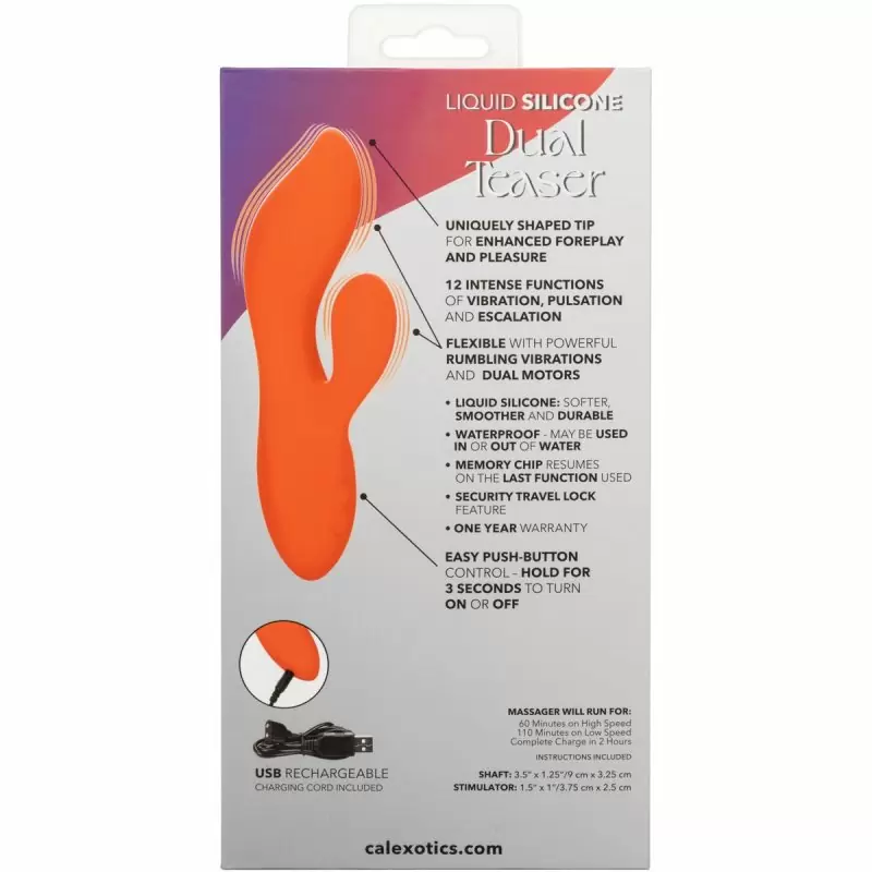 Изогнутый вибратор-кролик Stella Liquid Silicone Dual Teaser, 15,2 см, 12 режимов, оранжевый