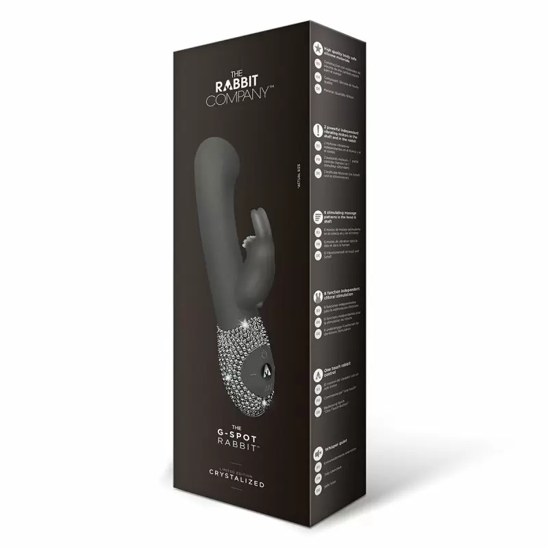 Изысканный вибратор с усиленной стимуляцией точки G и кристаллами The Rabbit Company The G-Spot Rabbit - чёрный